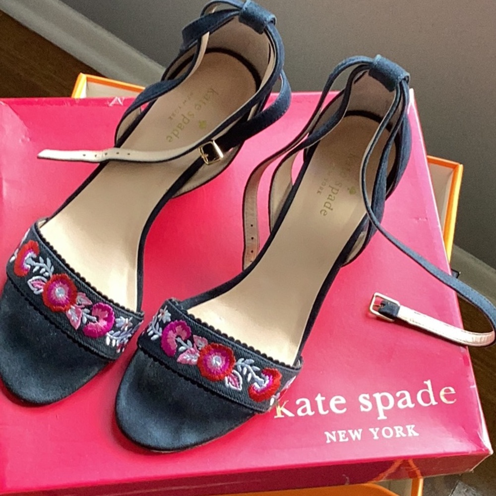 Kate Spade Blue Heels with Floral Embellishments
